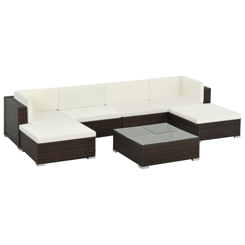 Afuera Living 7 Piece Poly Rattan Patio Sofa Set in Brown/Cream