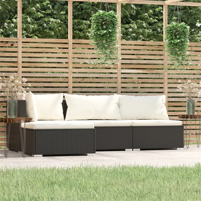 Afuera Living 4 Piece Poly Rattan Garden Lounge Set in Black