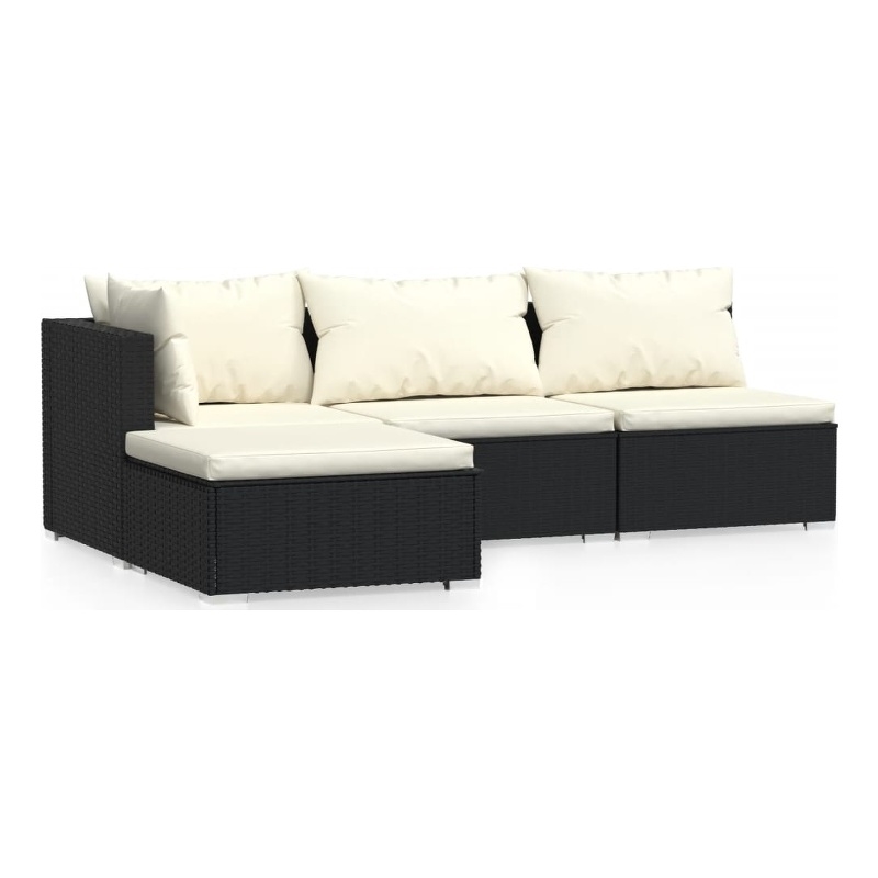 Afuera Living 4 Piece Poly Rattan Garden Lounge Set in Black