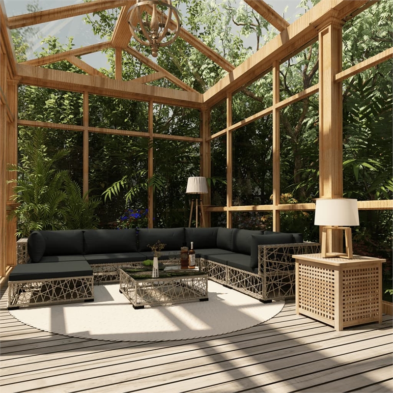 Afuera Living Contemporary Synthetic Poly Rattan 8 Piece Lounge Set in Gray