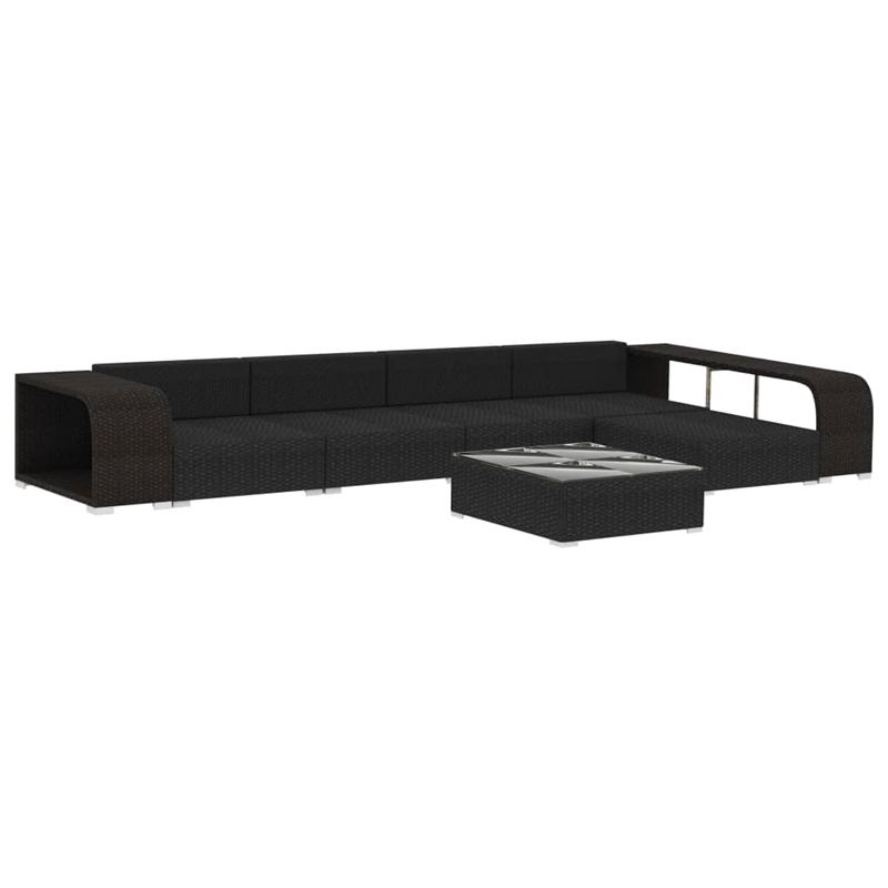 Afuera Living Contemporary 8 Piece Poly Rattan Sofa Black/Cream
