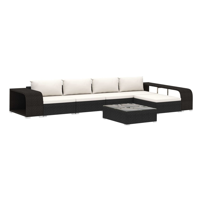 Afuera Living Contemporary 8 Piece Poly Rattan Sofa Black/Cream