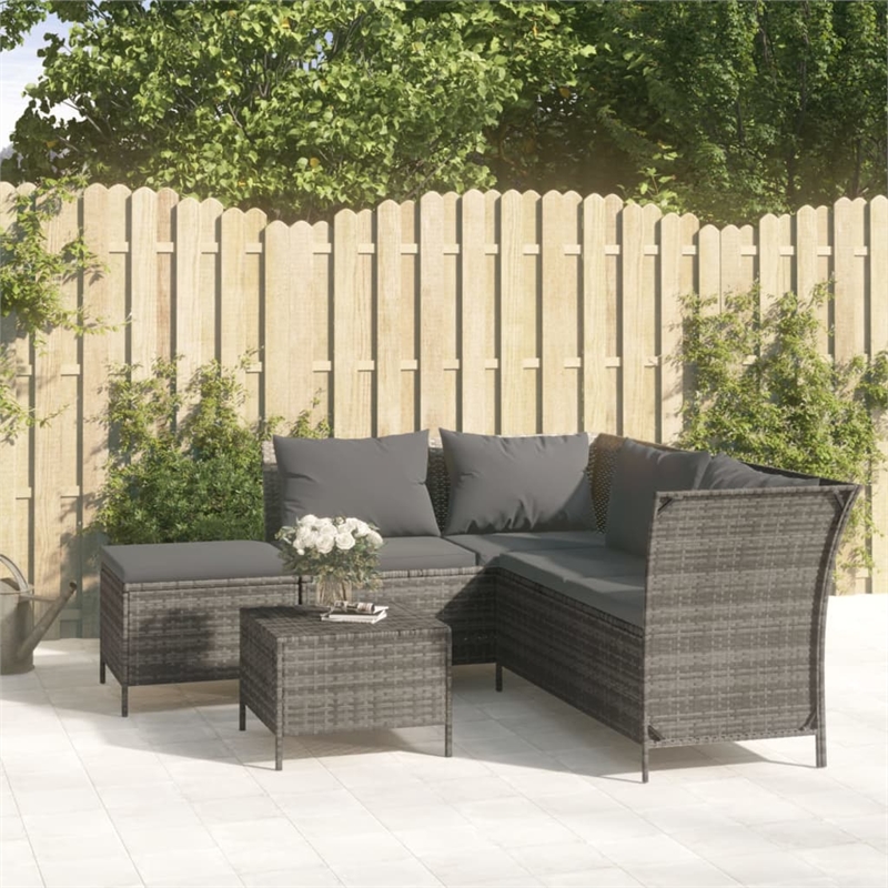 Afuera Living Contemporary 4 Piece Poly Rattan Garden Lounge Set in Gray