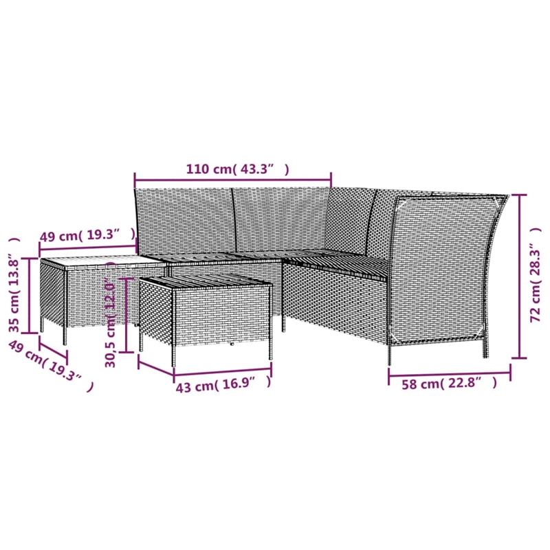 Afuera Living Contemporary 4 Piece Poly Rattan Garden Lounge Set in Gray