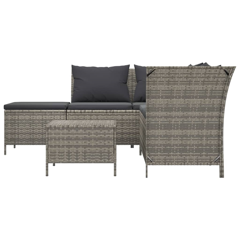 Afuera Living Contemporary 4 Piece Poly Rattan Garden Lounge Set in Gray