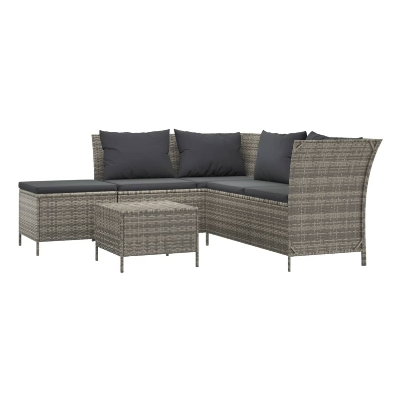 Afuera Living Contemporary 4 Piece Poly Rattan Garden Lounge Set in Gray