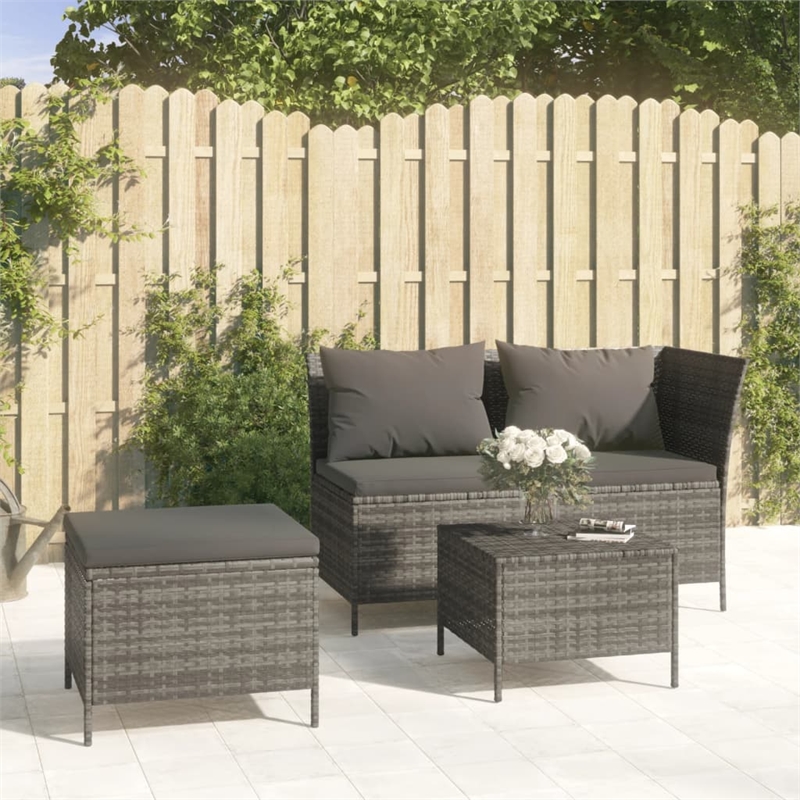Afuera Living Contemporary 3 Piece Poly Rattan Garden Lounge Set in Gray