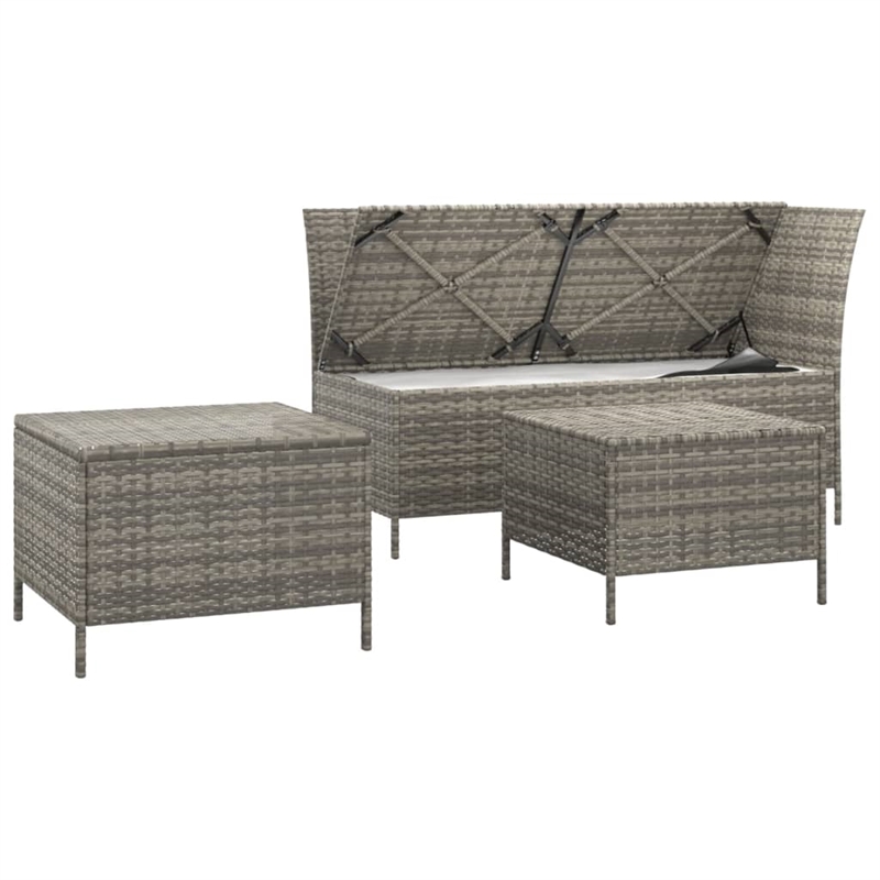 Afuera Living Contemporary 3 Piece Poly Rattan Garden Lounge Set in Gray