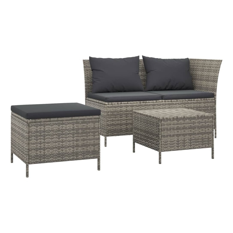 Afuera Living Contemporary 3 Piece Poly Rattan Garden Lounge Set in Gray