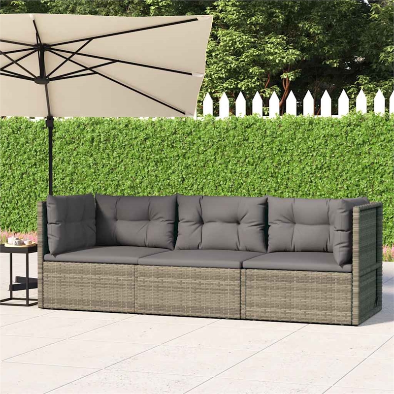 Afuera Living Contemporary 3 Piece Poly Rattan Garden Lounge Set in Gray