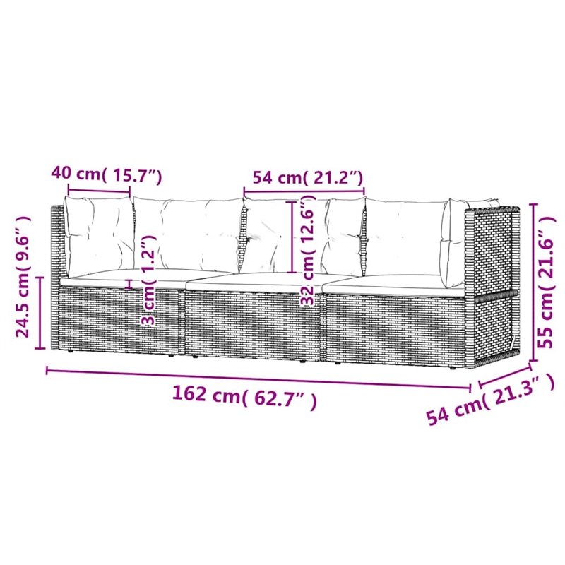 Afuera Living Contemporary 3 Piece Poly Rattan Garden Lounge Set in Gray