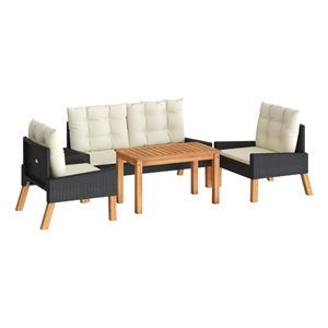 Afuera Living Solid Acacia Wood Garden Lounge Set in Black/White