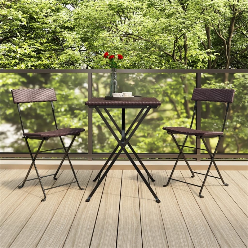 Afuera Living Contemporary Poly Rattan Small Bistro Set in Brown