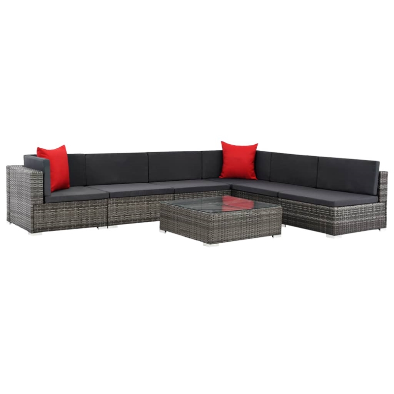 Afuera Living Contemporary Synthetic Poly Rattan 7 Piece Sofa Set in Gray/Red