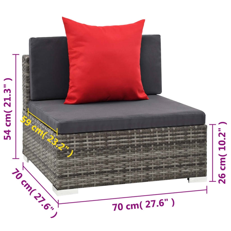 Afuera Living Contemporary Synthetic Poly Rattan 7 Piece Sofa Set in Gray/Red
