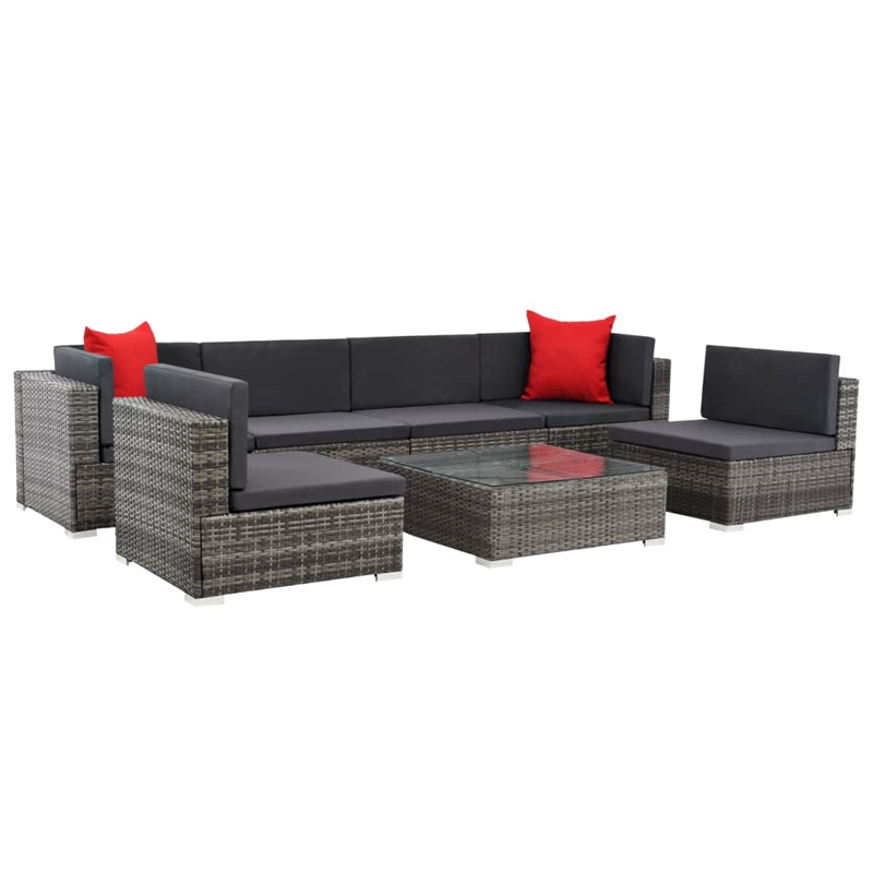 Afuera Living Contemporary Synthetic Poly Rattan 7 Piece Sofa Set in Gray/Red