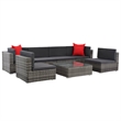 Afuera Living Contemporary Synthetic Poly Rattan 7 Piece Sofa Set in Gray/Red
