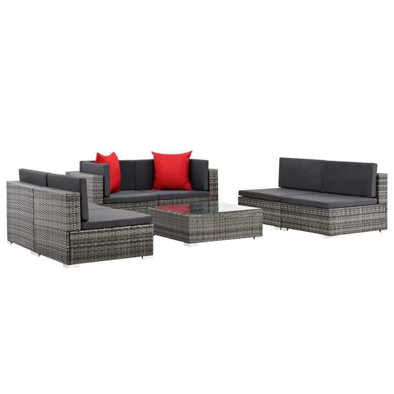 Afuera Living Contemporary Synthetic Poly Rattan 7 Piece Sofa Set in Gray/Red