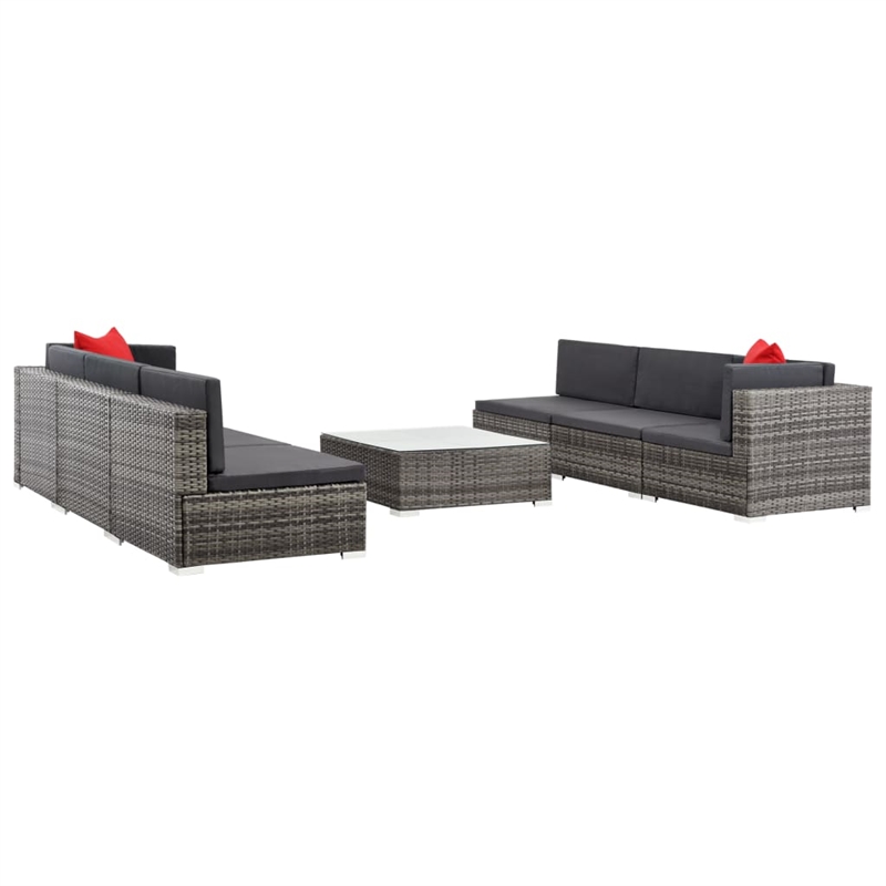 Afuera Living Contemporary Synthetic Poly Rattan 7 Piece Sofa Set in Gray/Red