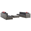 Afuera Living Contemporary Synthetic Poly Rattan 7 Piece Sofa Set in Gray/Red