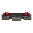 Afuera Living Contemporary Synthetic Poly Rattan 7 Piece Sofa Set in Gray/Red