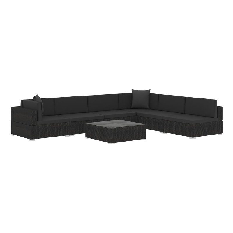 Afuera Living Contemporary 7 Piece Poly Rattan Patio Sofa Set in Black