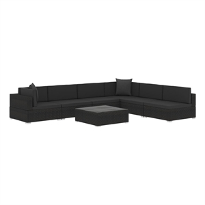 Afuera Living Contemporary 7 Piece Poly Rattan Patio Sofa Set in Black