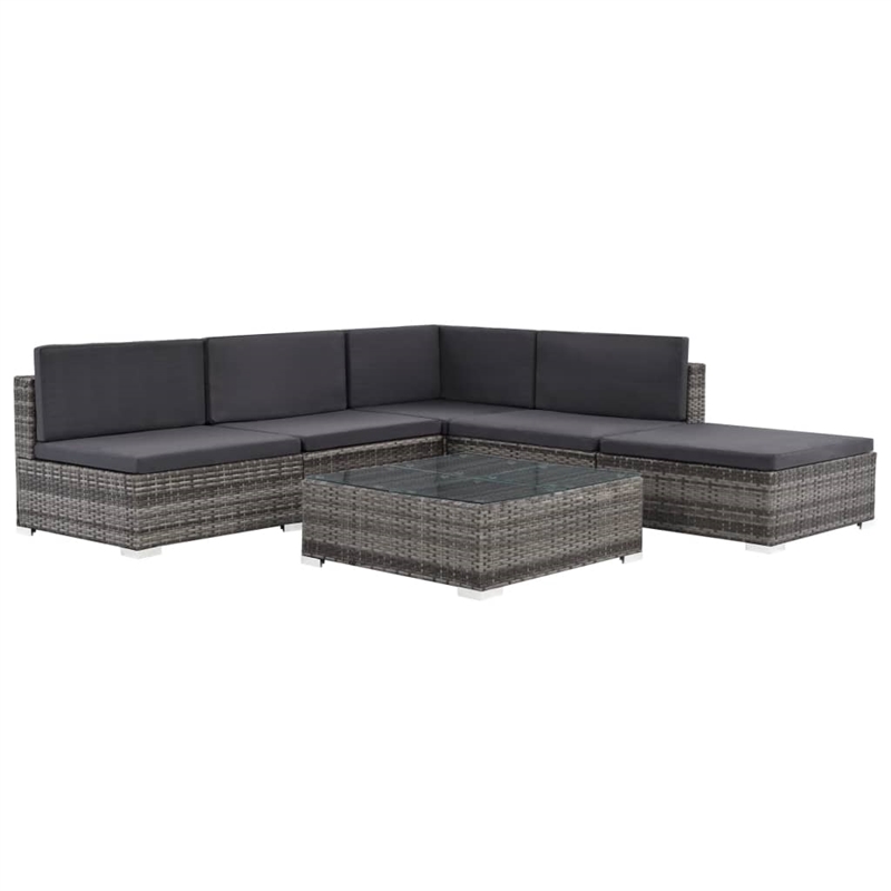 Afuera Living Contemporary Synthetic Poly Rattan 6 Piece Sofa Set in Gray