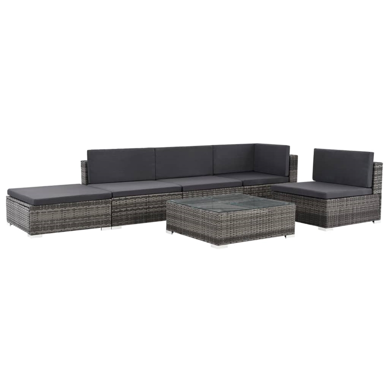 Afuera Living Contemporary Synthetic Poly Rattan 6 Piece Sofa Set in Gray