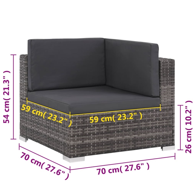 Afuera Living Contemporary Synthetic Poly Rattan 6 Piece Sofa Set in Gray