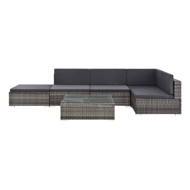 Afuera Living Contemporary Synthetic Poly Rattan 6 Piece Sofa Set in Gray