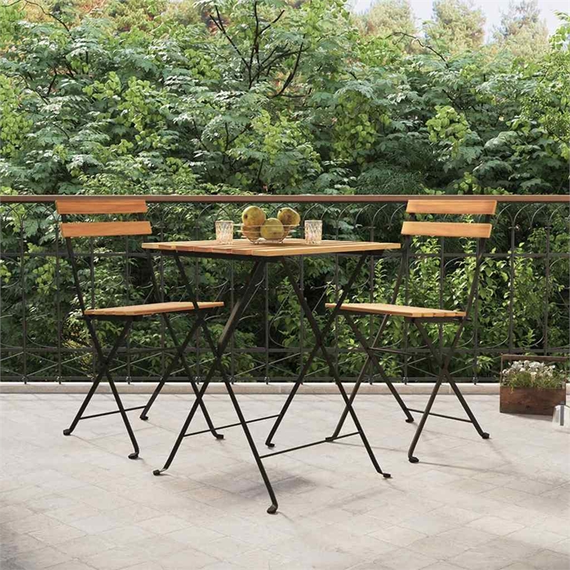 Afuera Living Contemporary Wood and Steel Medium Bistro Set in Brown/Black