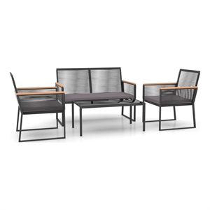 Afuera Living Contemporary 4 Piece Steel Garden Lounge Set in Black