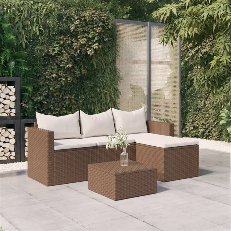 Afuera Living Contemporary Synthetic Poly Rattan Small Lounge Set in Brown/Cream