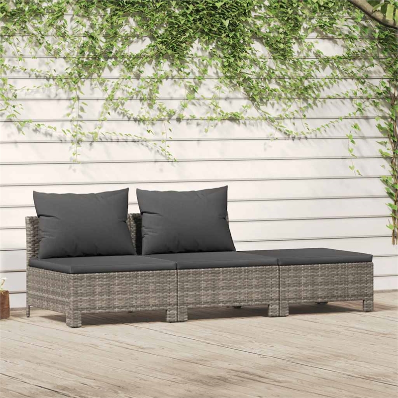 Afuera Living Contemporary 3 Piece Poly Rattan Garden Lounge Set in Gray