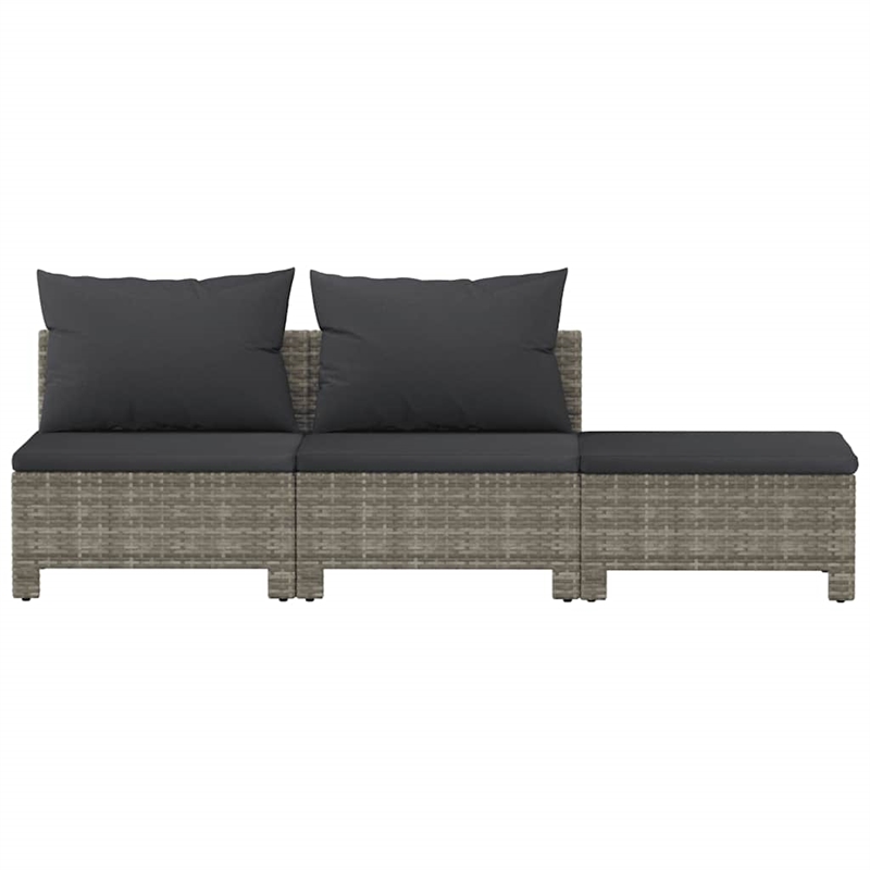 Afuera Living Contemporary 3 Piece Poly Rattan Garden Lounge Set in Gray