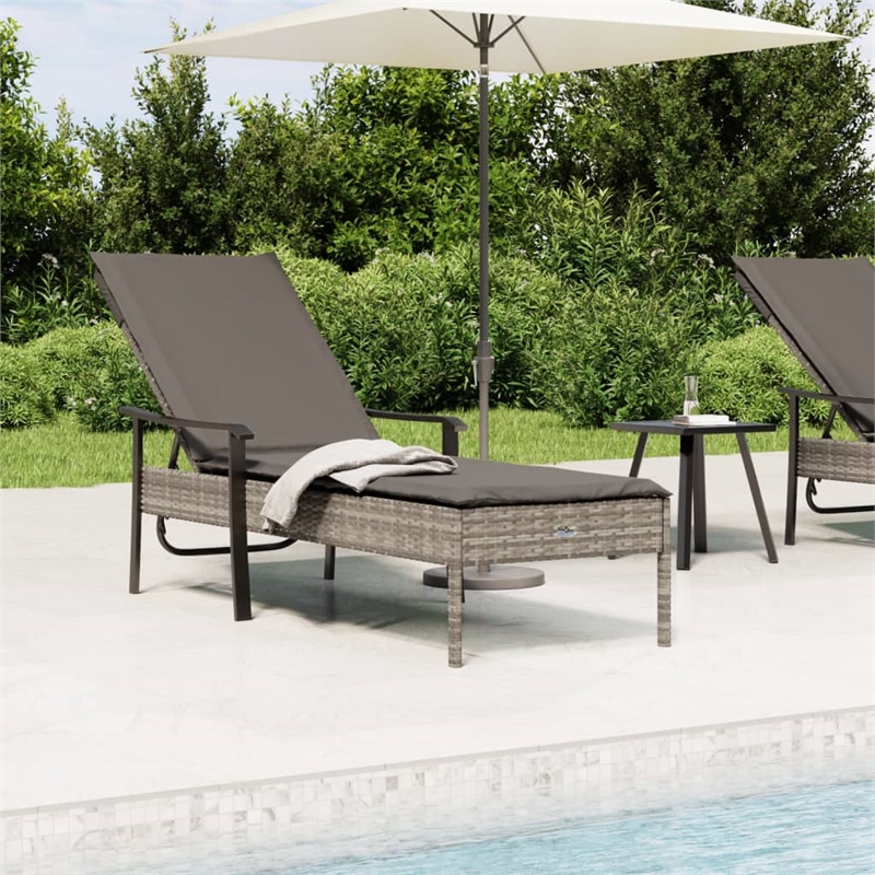 Afuera Living Synthetic Poly Rattan  Sun Lounger with Cushion in Gray