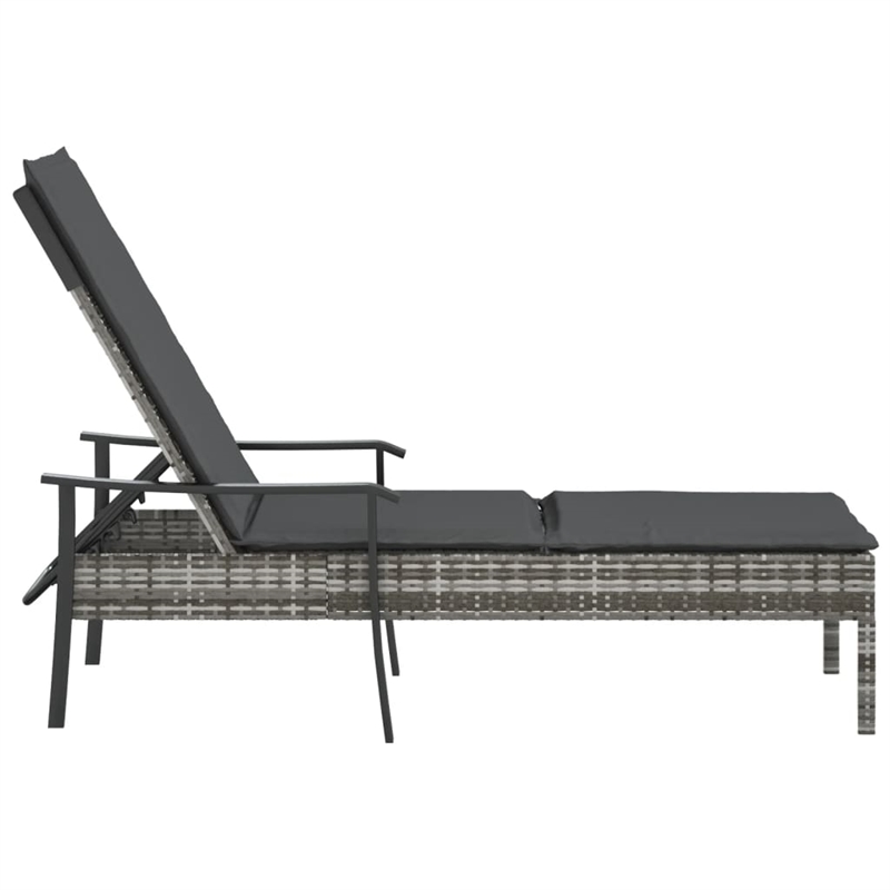 Afuera Living Synthetic Poly Rattan  Sun Lounger with Cushion in Gray