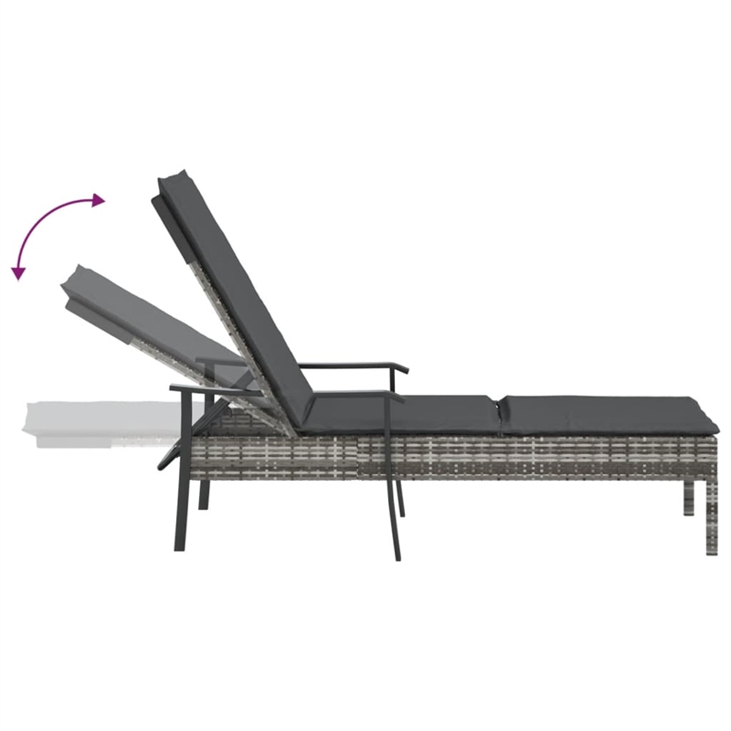 Afuera Living Synthetic Poly Rattan  Sun Lounger with Cushion in Gray