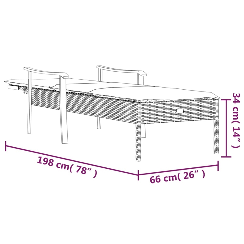 Afuera Living Synthetic Poly Rattan  Sun Lounger with Cushion in Gray