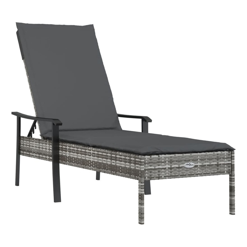 Afuera Living Synthetic Poly Rattan  Sun Lounger with Cushion in Gray