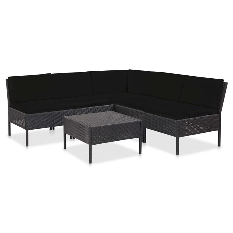 Afuera Living 6 Piece Poly Rattan Garden Lounge Set in Black