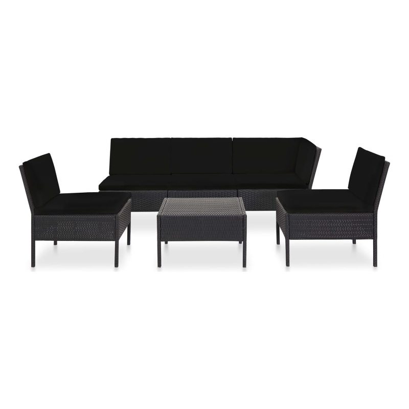Afuera Living 6 Piece Poly Rattan Garden Lounge Set in Black