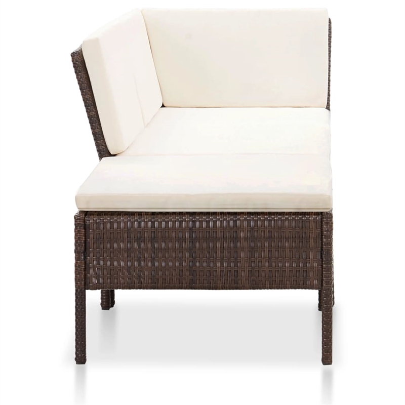Afuera Living 3 Piece Poly Rattan Garden Lounge Set in Brown/Cream