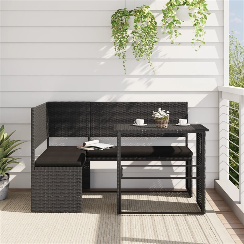 Afuera Living Contemporary Synthetic Poly Rattan Small Sofa in Black