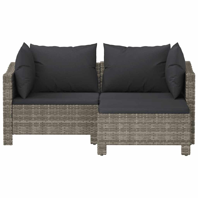 Afuera Living Contemporary 3 Piece Poly Rattan Garden Lounge Set in Gray