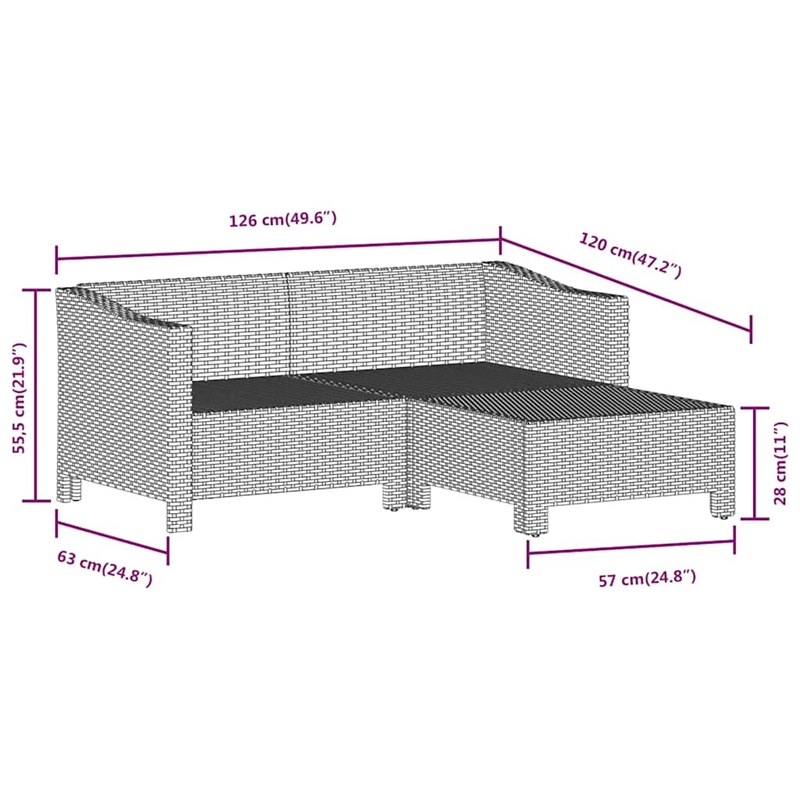 Afuera Living Contemporary 3 Piece Poly Rattan Garden Lounge Set in Gray