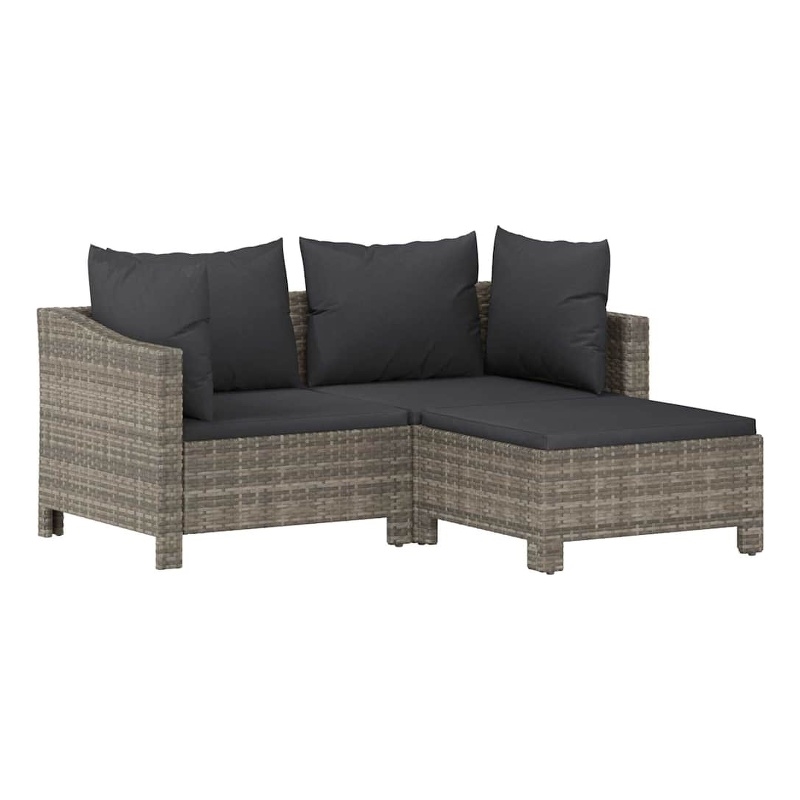 Afuera Living Contemporary 3 Piece Poly Rattan Garden Lounge Set in Gray
