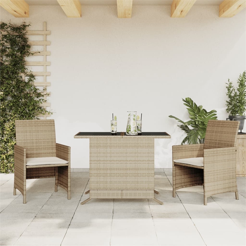 Afuera Living Contemporary 3 Piece Poly Rattan Small Bistro Set in Beige