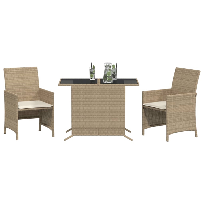 Afuera Living Contemporary 3 Piece Poly Rattan Small Bistro Set in Beige